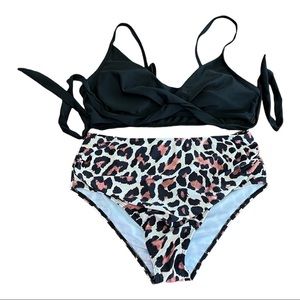 High waisted black and cheetah print bikini